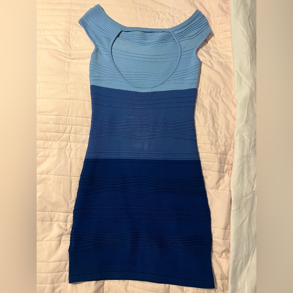 Tri color blue form fitted dress size S